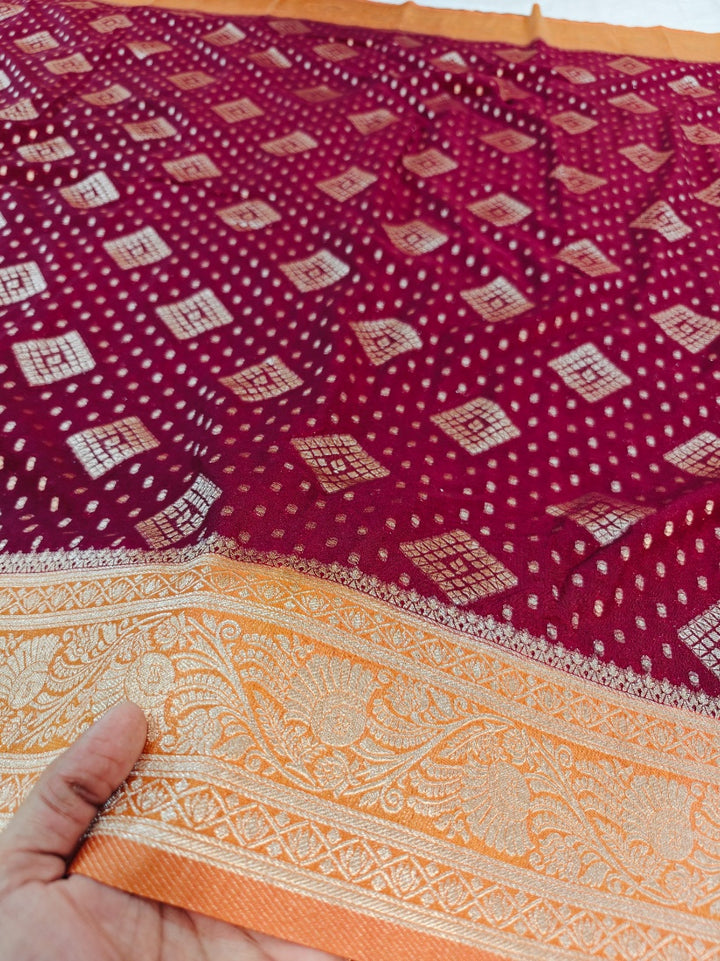 KHADDI GEORGETTE GARNET WITH ORANGE
