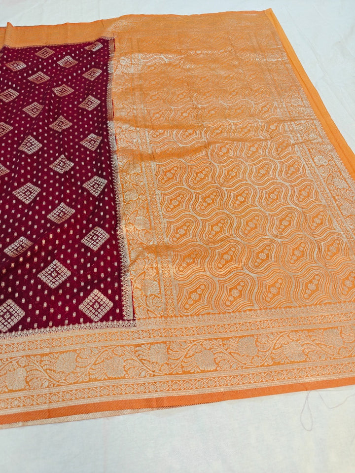 KHADDI GEORGETTE GARNET WITH ORANGE