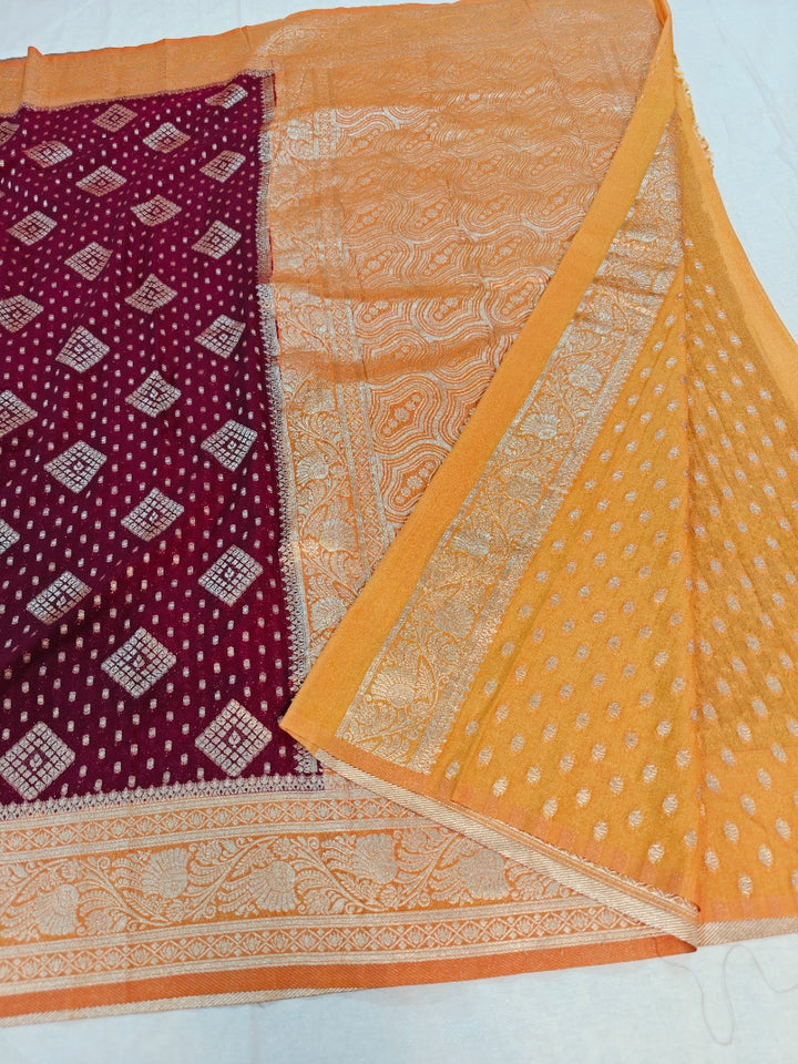 KHADDI GEORGETTE GARNET WITH ORANGE