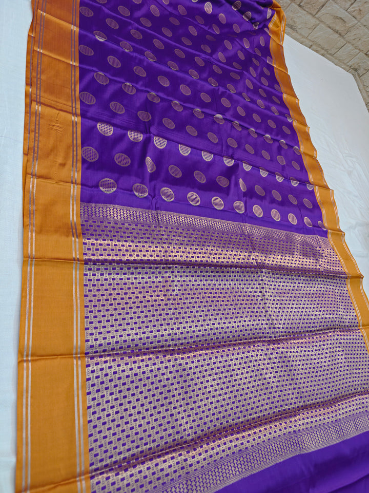 VIOLET BANARASI KATAN SILK WITH MUSTARD BORDER