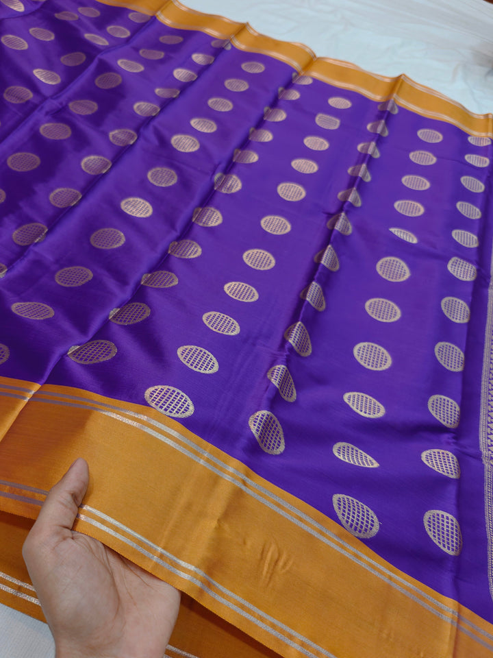 VIOLET BANARASI KATAN SILK WITH MUSTARD BORDER