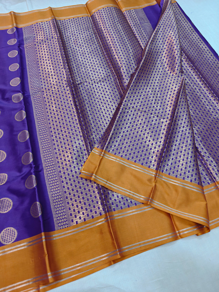 VIOLET BANARASI KATAN SILK WITH MUSTARD BORDER