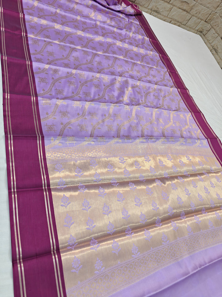 LAVENDER BANARASI KATAN SILK WITH VINE COLOUR BORDER