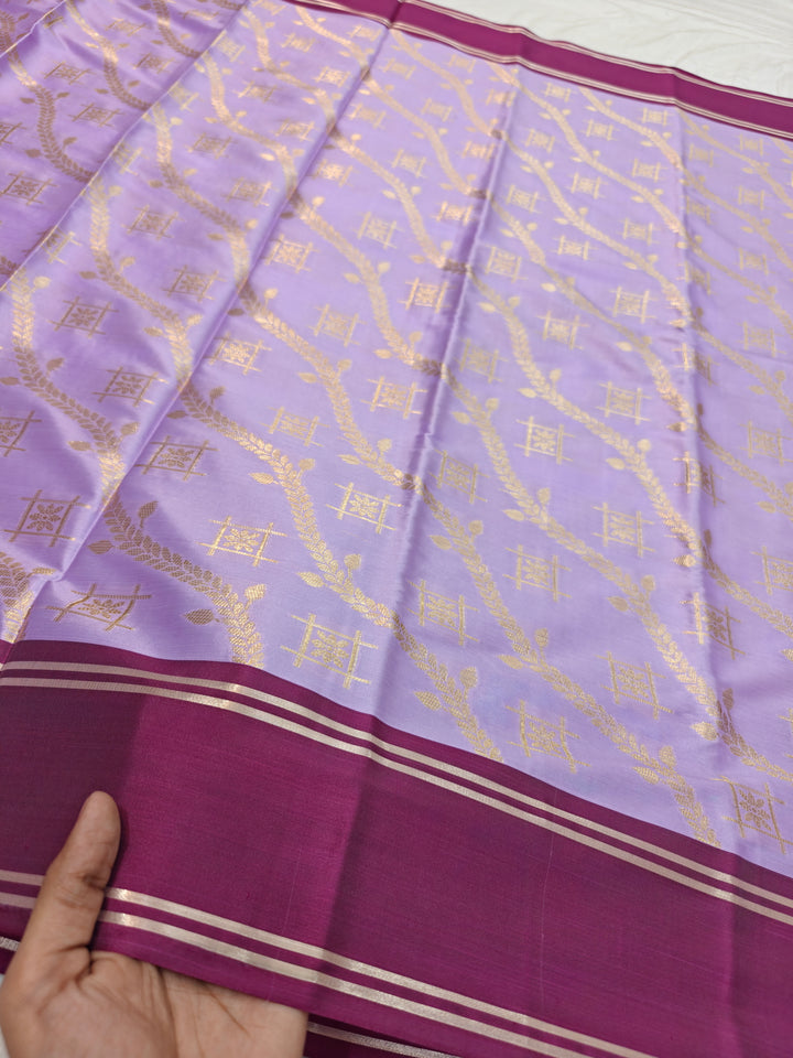 LAVENDER BANARASI KATAN SILK WITH VINE COLOUR BORDER