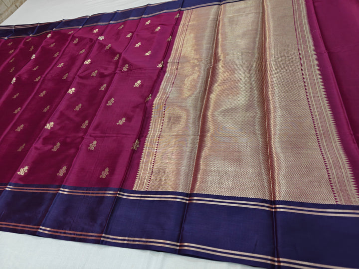 BANARASI KATAN SILK IN VINE WITH NAVY BLUE BORDER