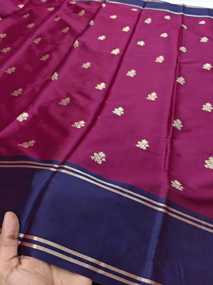 BANARASI KATAN SILK IN VINE WITH NAVY BLUE BORDER