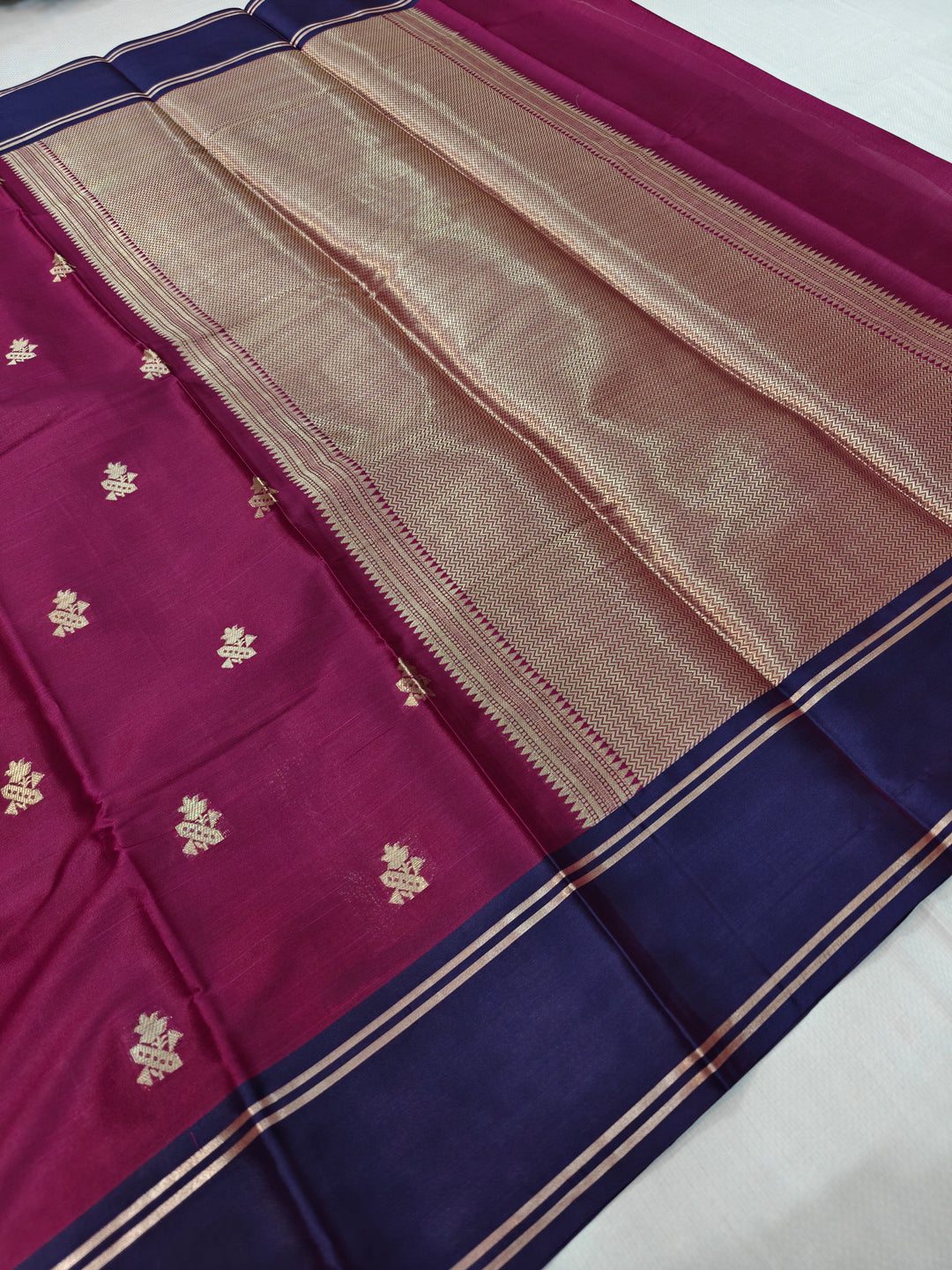 BANARASI KATAN SILK IN VINE WITH NAVY BLUE BORDER