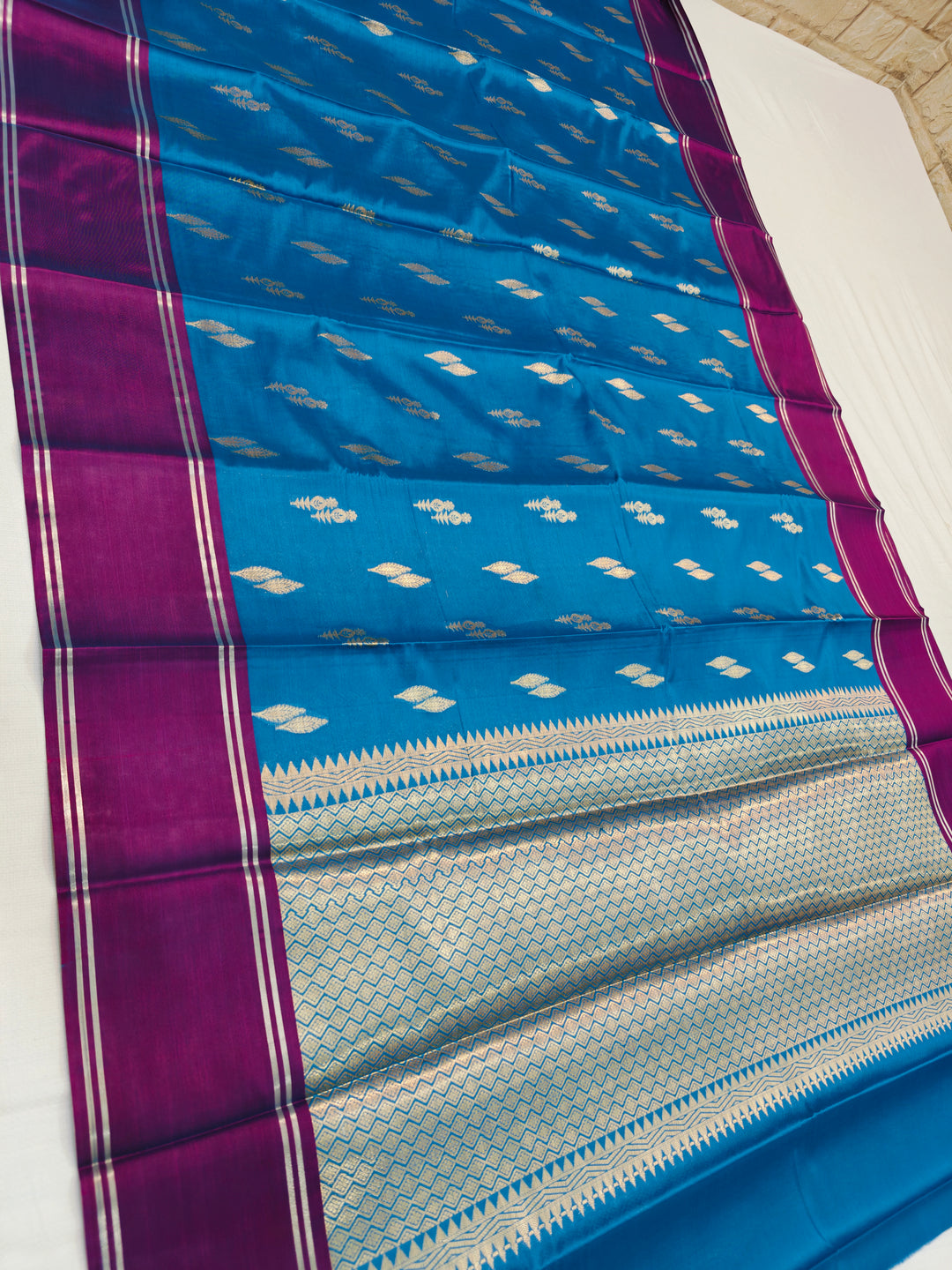 OCEAN BLUE BANARASI KATAN SILK WITH