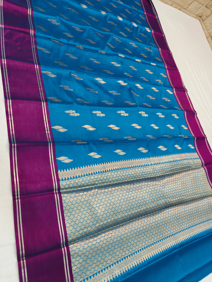 OCEAN BLUE BANARASI KATAN SILK WITH