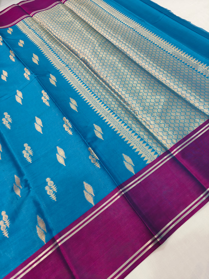 OCEAN BLUE BANARASI KATAN SILK WITH