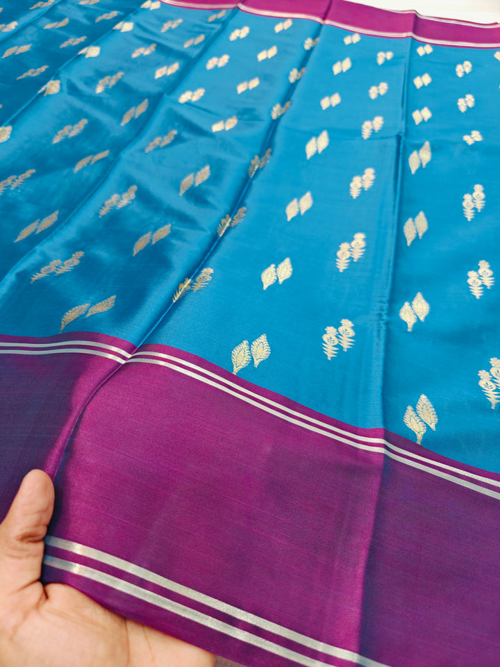 OCEAN BLUE BANARASI KATAN SILK WITH