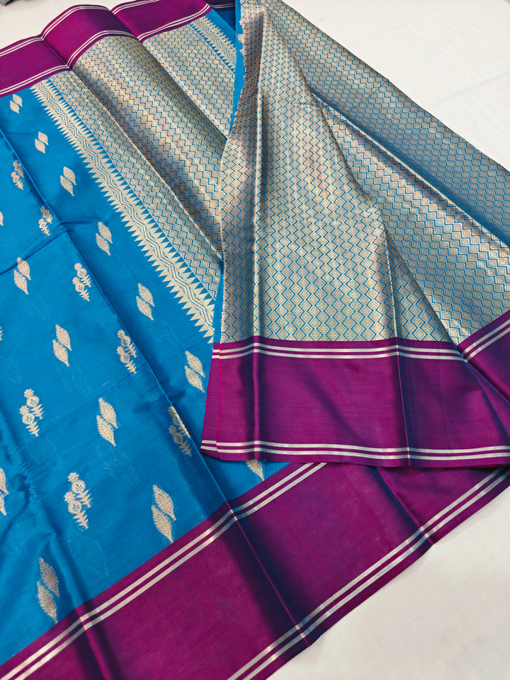 OCEAN BLUE BANARASI KATAN SILK WITH