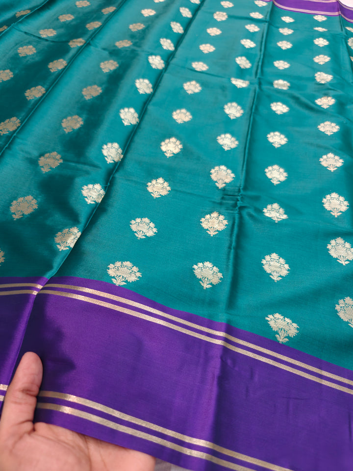 SCRAMENTO GREEN BANARASI SILK KATAN WITH INDIGO BORDER