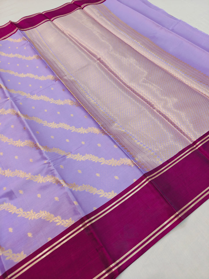 LAVENDER DIOGNAL DESIGN BANARASI KATAN SILK WITH VINE BORDER