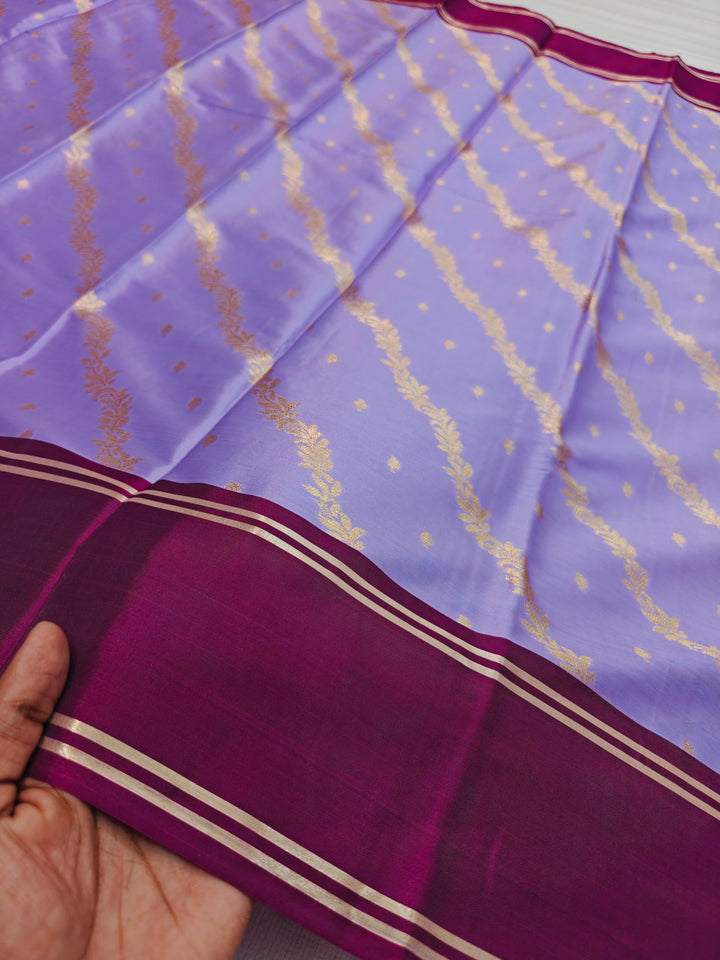 LAVENDER DIOGNAL DESIGN BANARASI KATAN SILK WITH VINE BORDER