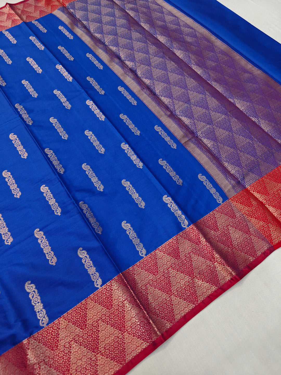 BLUE WITH RED BORDER BANARSI KATAN SILK