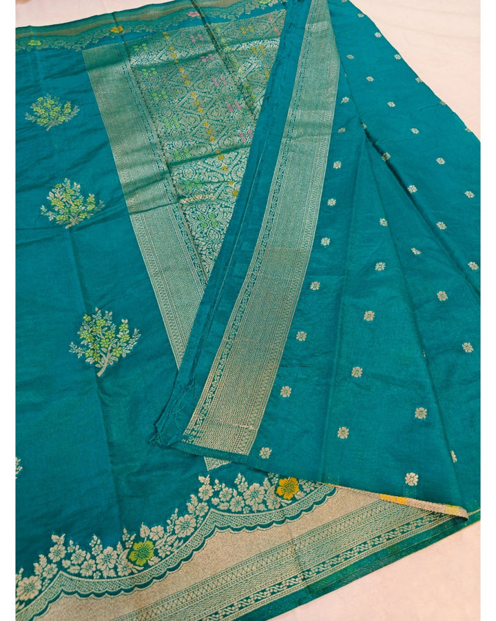 PAPER SILK IN SEA GREEN WITH ALFI BOOTA MINAKARI