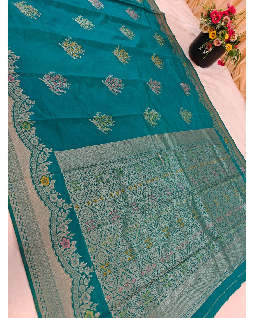 PAPER SILK IN SEA GREEN WITH ALFI BOOTA MINAKARI