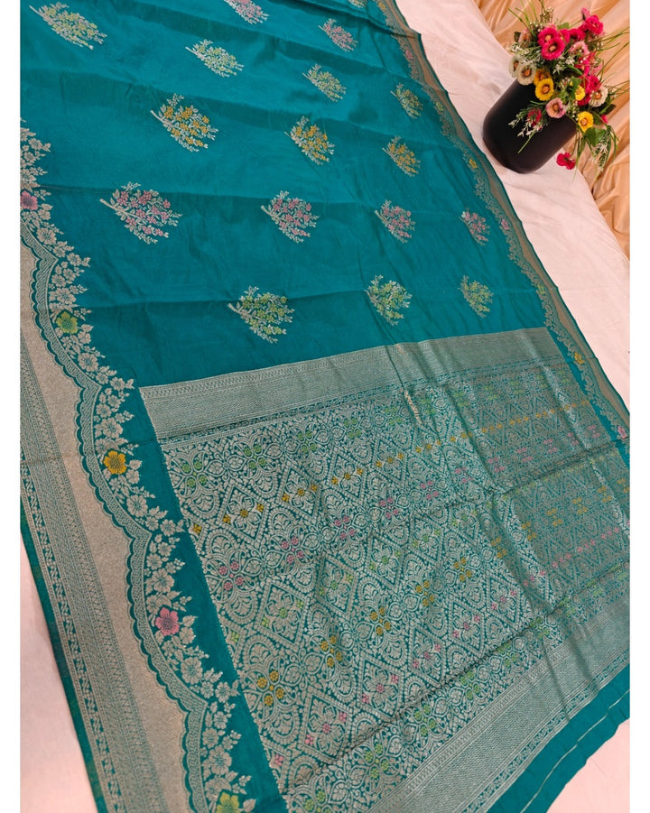 PAPER SILK IN SEA GREEN WITH ALFI BOOTA MINAKARI