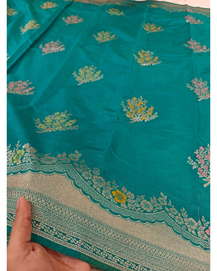 PAPER SILK IN SEA GREEN WITH ALFI BOOTA MINAKARI