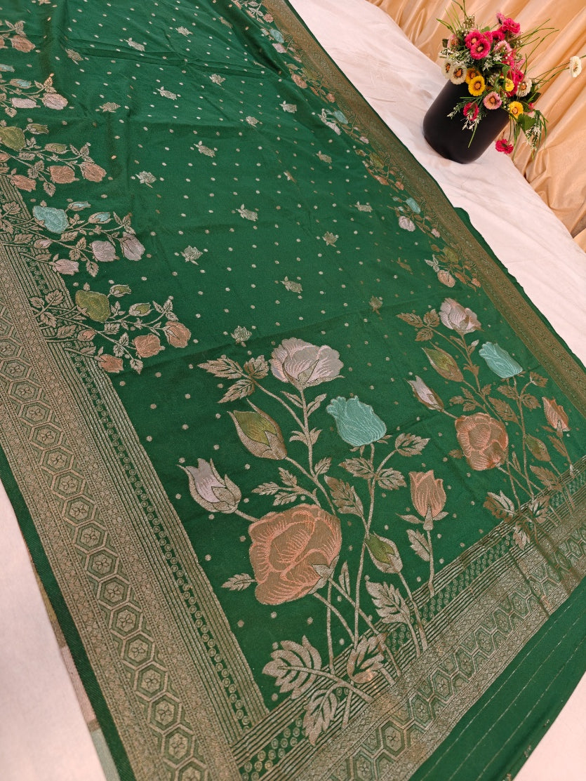 SACRAMENTO GREEN KHADDI GEORGETTE WITH FLORAL BOUTIQUE DESIGNER SAREE