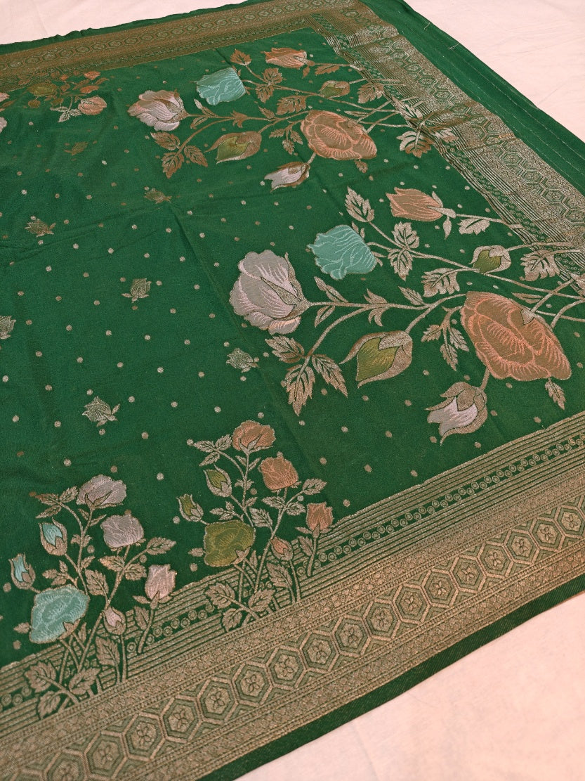 SACRAMENTO GREEN KHADDI GEORGETTE WITH FLORAL BOUTIQUE DESIGNER SAREE
