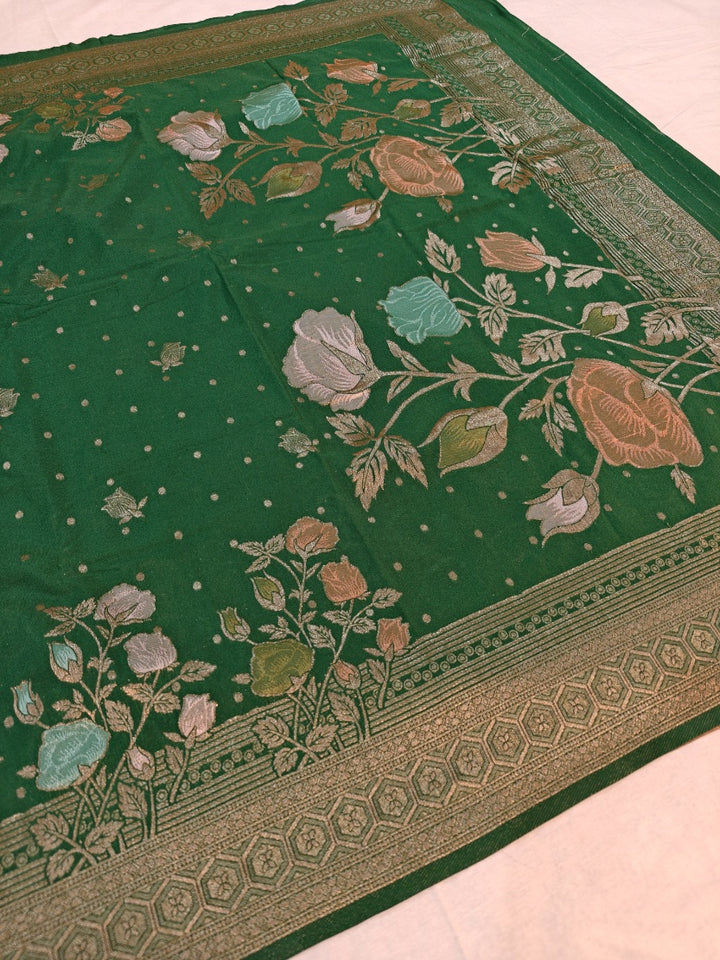 SACRAMENTO GREEN KHADDI GEORGETTE WITH FLORAL BOUTIQUE DESIGNER SAREE