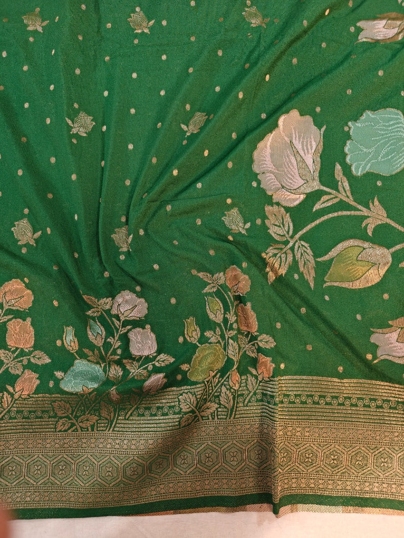 SACRAMENTO GREEN KHADDI GEORGETTE WITH FLORAL BOUTIQUE DESIGNER SAREE