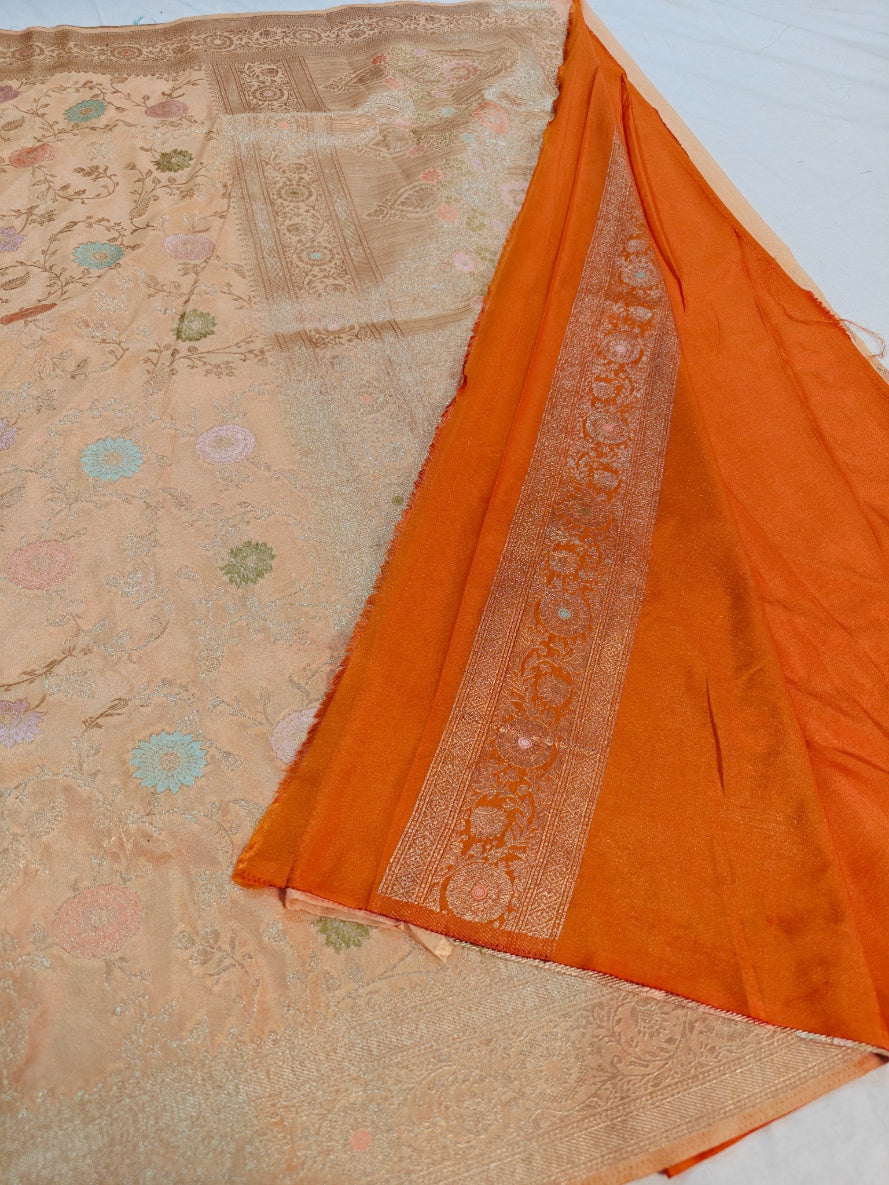 IVORY BIEGE COLOUR KHADDI GEORGETTE PANCHRANG JAAL STYLE MINAKARI