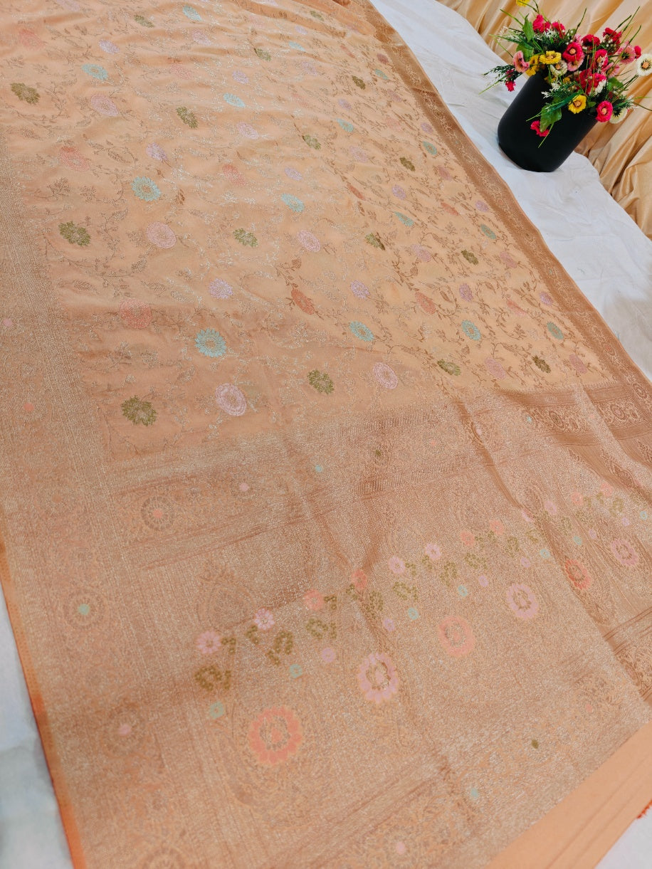 IVORY BIEGE COLOUR KHADDI GEORGETTE PANCHRANG JAAL STYLE MINAKARI