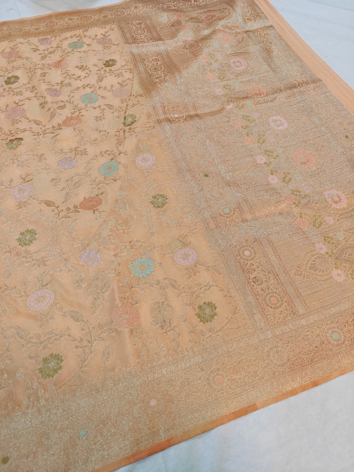IVORY BIEGE COLOUR KHADDI GEORGETTE PANCHRANG JAAL STYLE MINAKARI