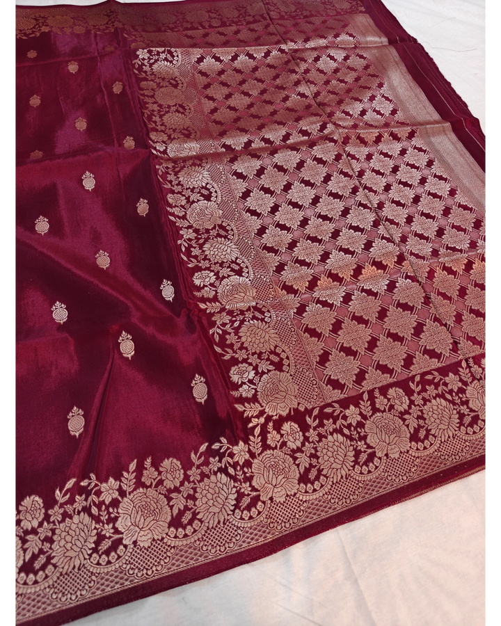 RUSSIAN SILK IN GARNET COLOUR WITH AUTHENTIC BOOTI