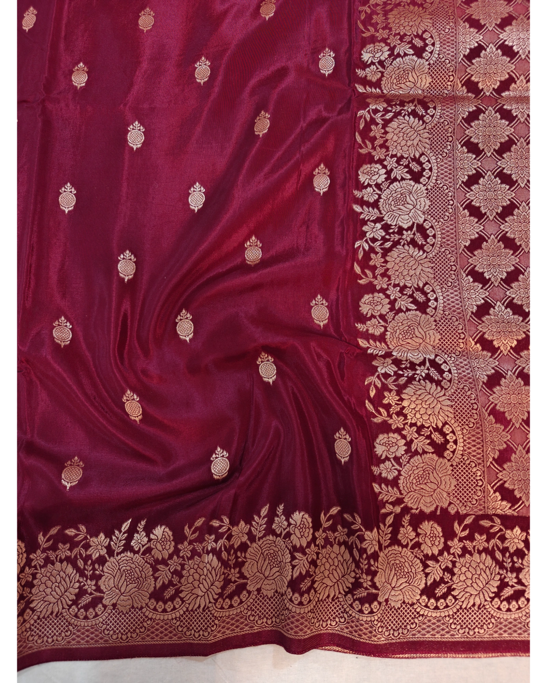 RUSSIAN SILK IN GARNET COLOUR WITH AUTHENTIC BOOTI