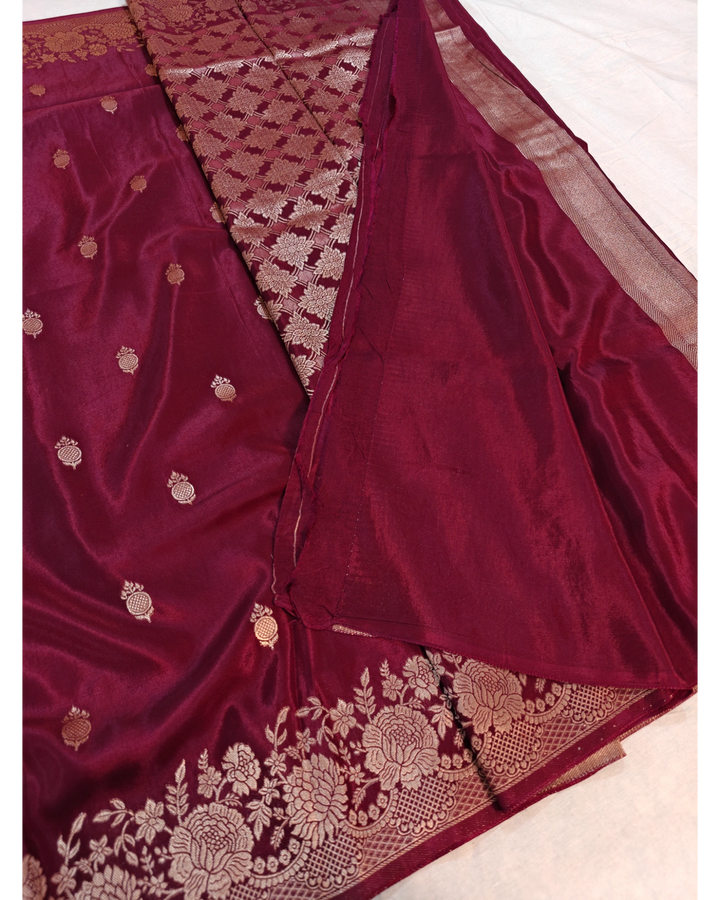 RUSSIAN SILK IN GARNET COLOUR WITH AUTHENTIC BOOTI