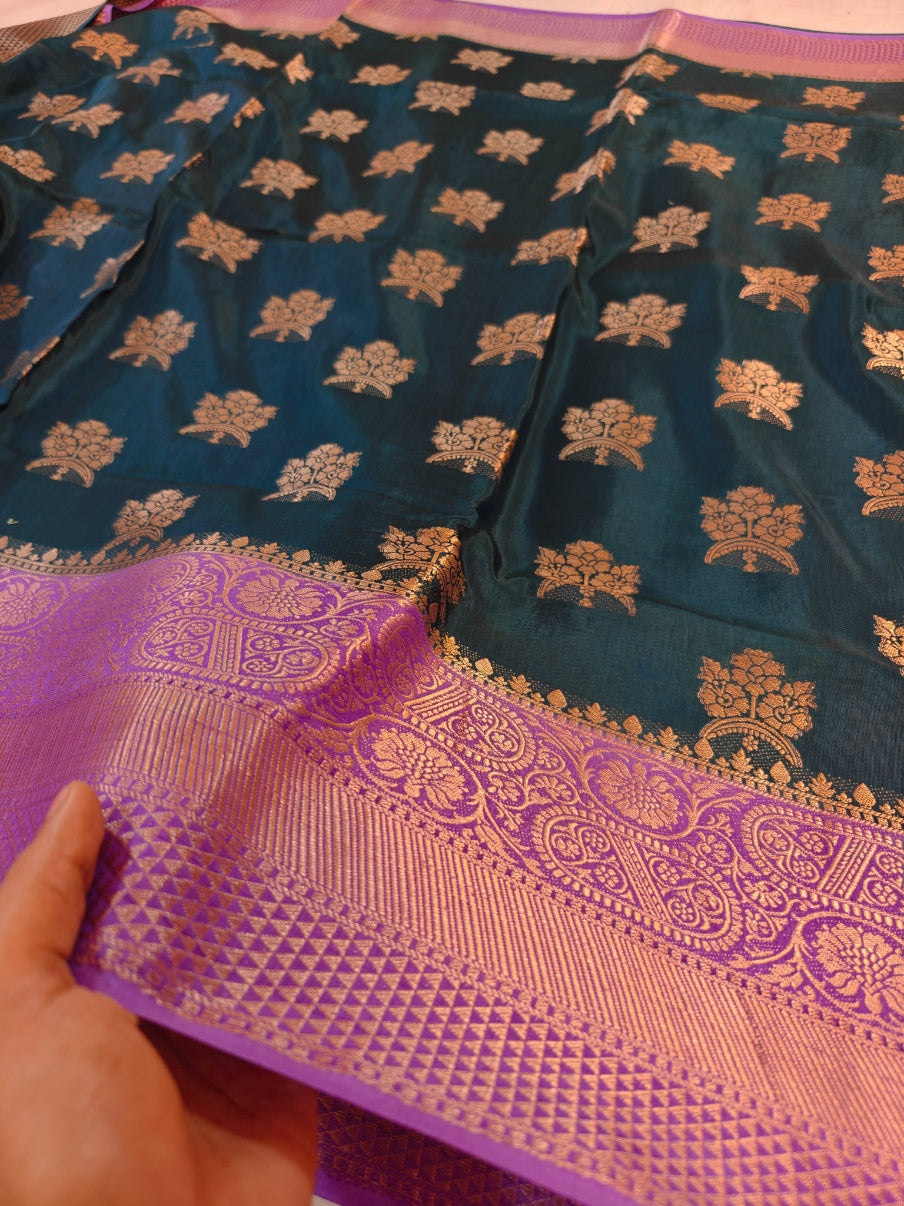 GERMAN BLUE RUSSIAN VISCOS SILK WITH LAVENDER BORDER