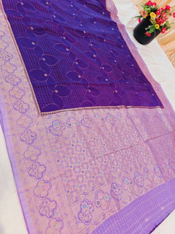 PURPLE RUSSIAN SILK VISCOS WITH LAVENDER BORDER
