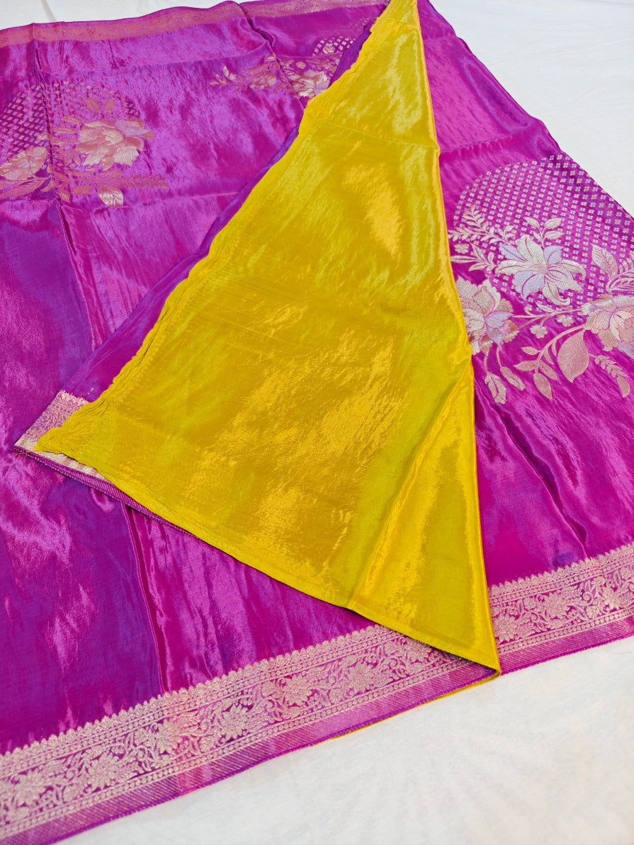 KOREAN SILK IN LAVENDER SHADE WITH FLORAL DESIGNS