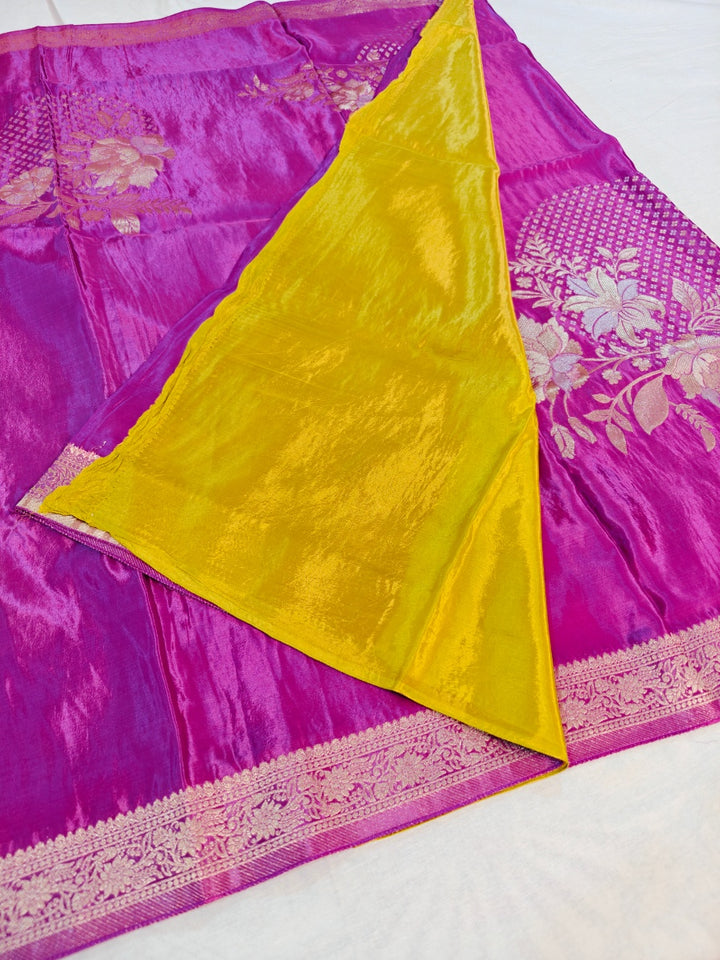 KOREAN SILK IN LAVENDER SHADE WITH FLORAL DESIGNS