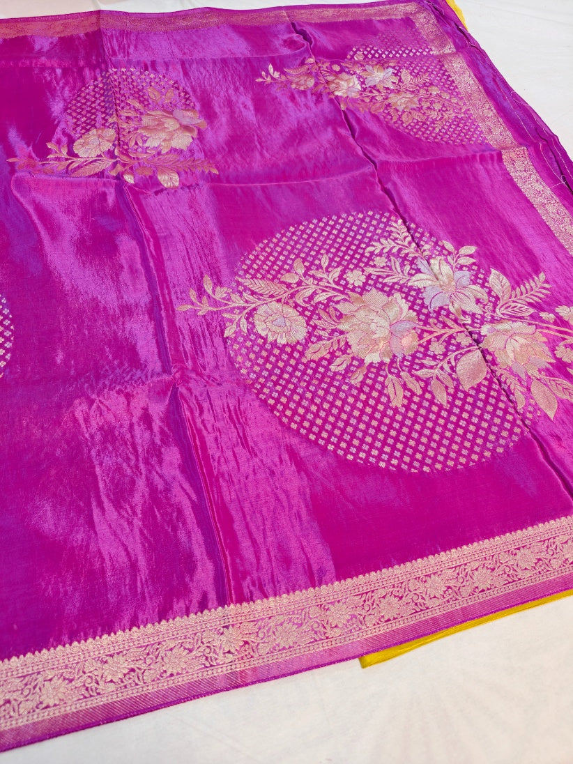 KOREAN SILK IN LAVENDER SHADE WITH FLORAL DESIGNS
