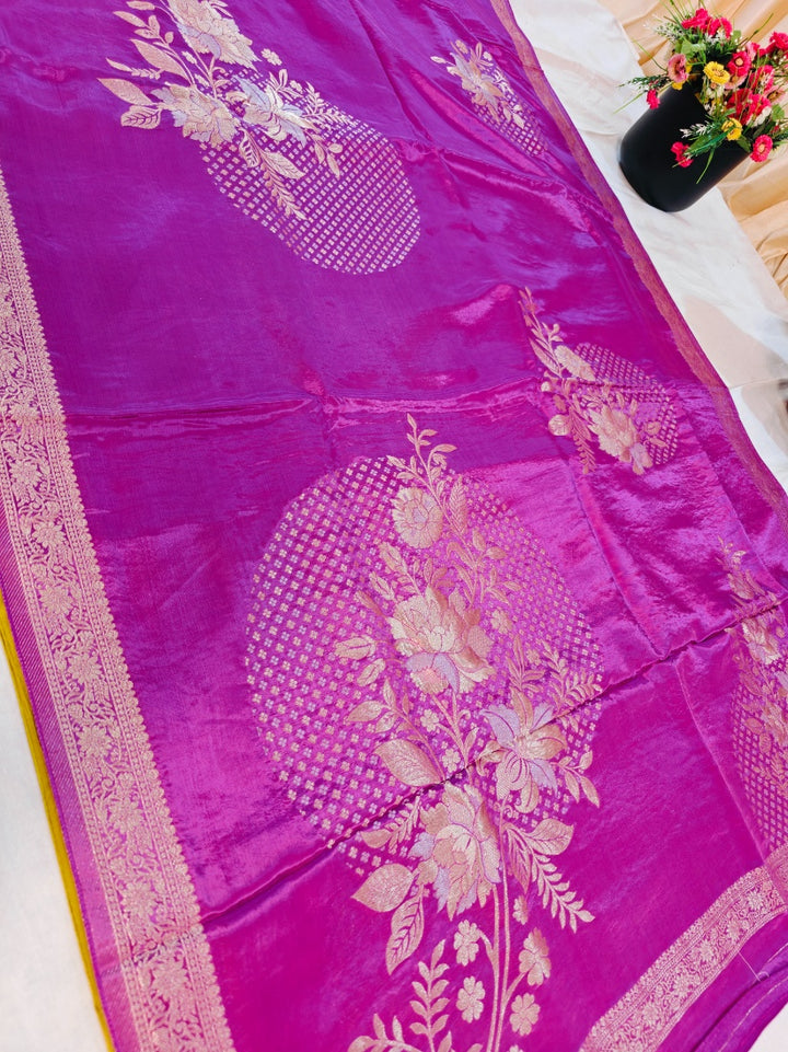 KOREAN SILK IN LAVENDER SHADE WITH FLORAL DESIGNS