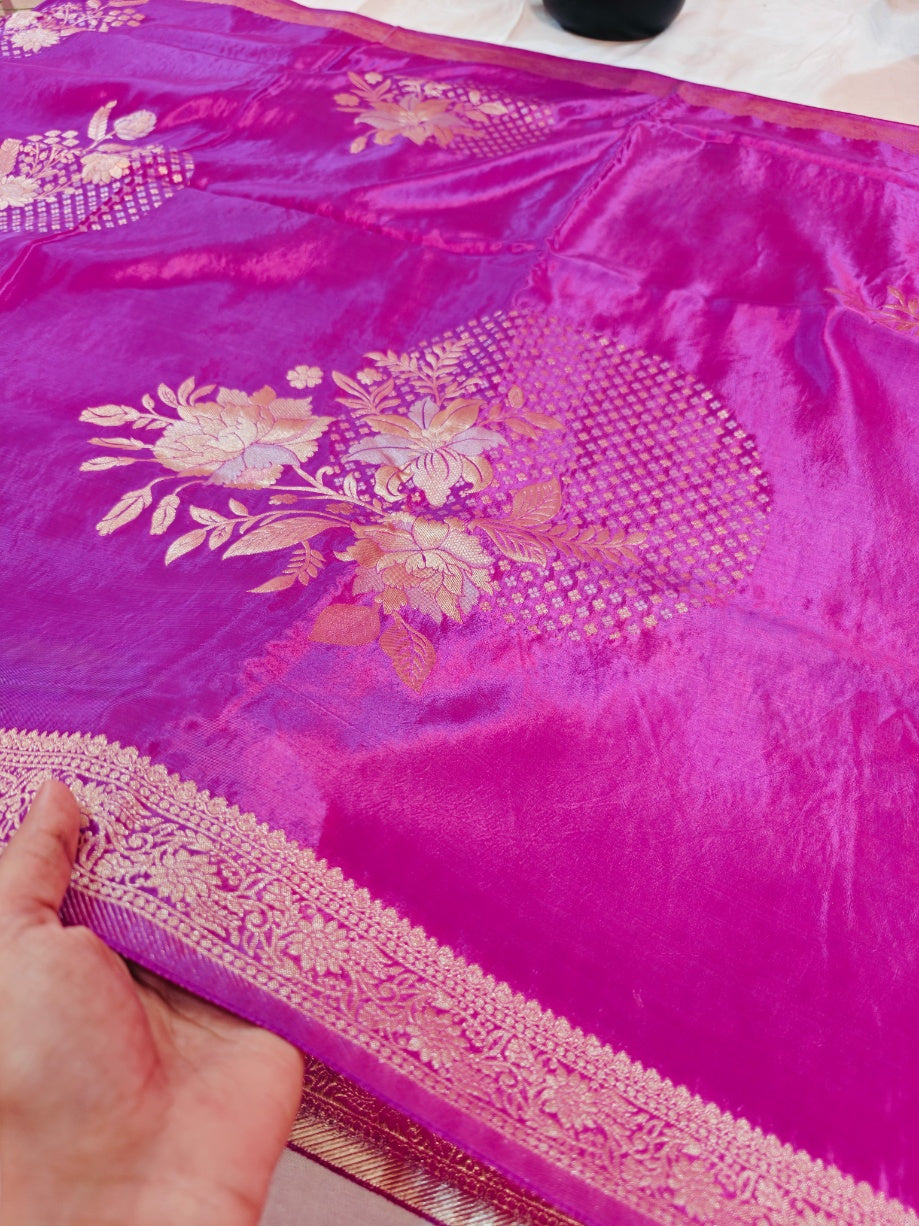 KOREAN SILK IN LAVENDER SHADE WITH FLORAL DESIGNS