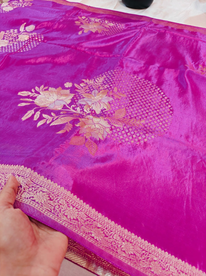 KOREAN SILK IN LAVENDER SHADE WITH FLORAL DESIGNS