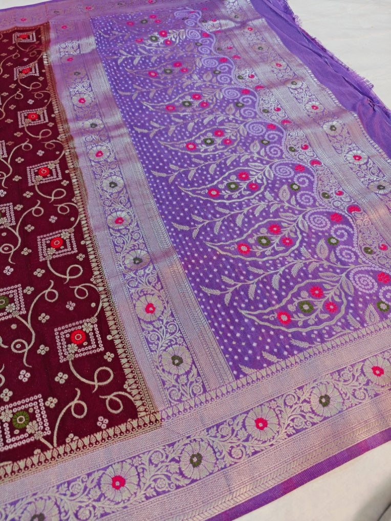 GARNET WITH LAVENDER BORDER MULTI MINA KHADDI GEORGETTE