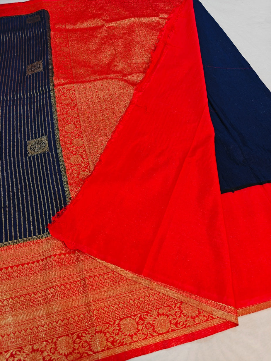 KHADDI GEORGETTE INNAVY BLUE WITH ZARI WOVEN MOTIF