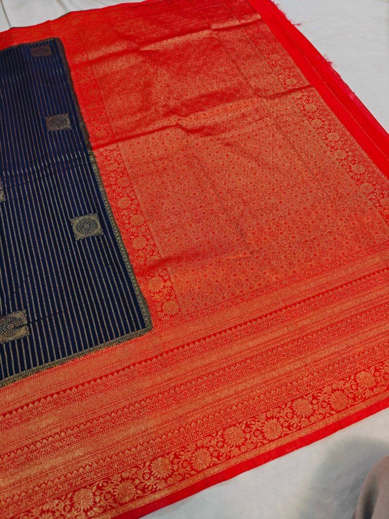 KHADDI GEORGETTE INNAVY BLUE WITH ZARI WOVEN MOTIF