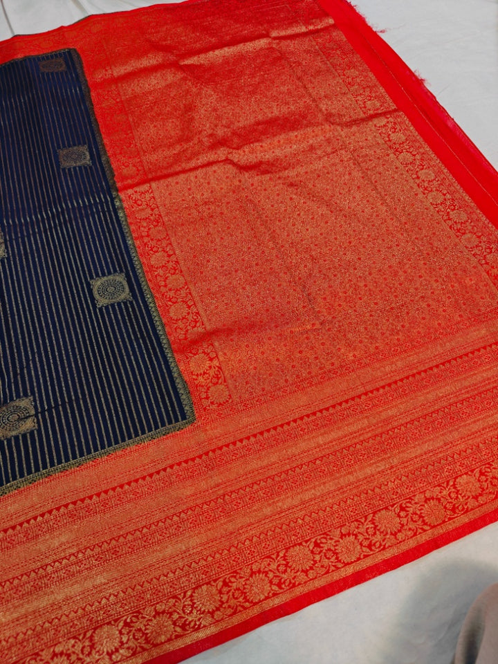 KHADDI GEORGETTE INNAVY BLUE WITH ZARI WOVEN MOTIF