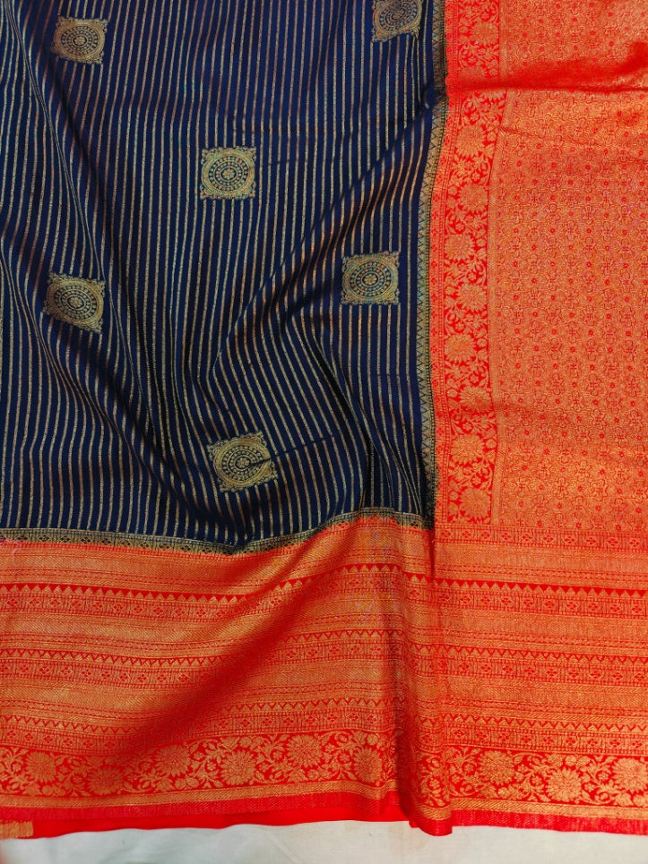 KHADDI GEORGETTE INNAVY BLUE WITH ZARI WOVEN MOTIF