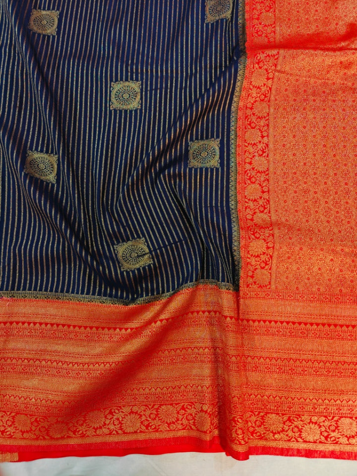 KHADDI GEORGETTE INNAVY BLUE WITH ZARI WOVEN MOTIF