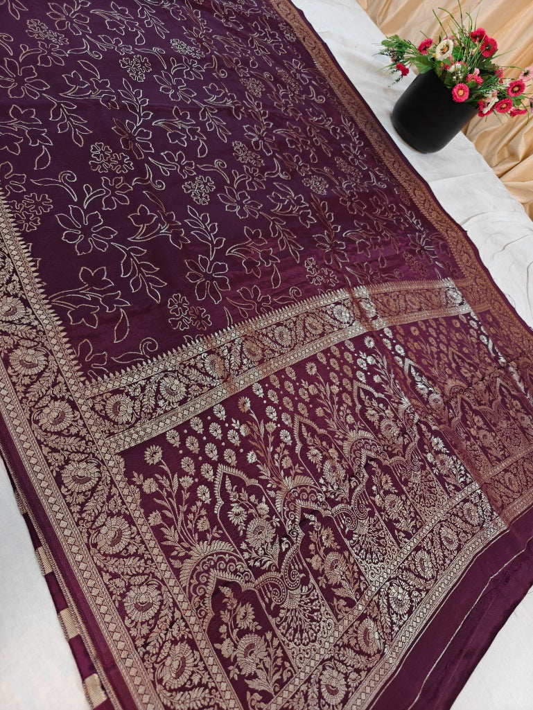 RUSSIAN SILK WITH PENCIL SKETCH IN CHOCOLATE COLOUR
