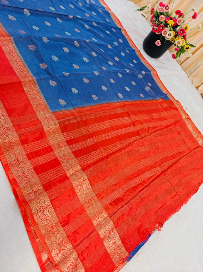 RUSSIAN SILK IN ROYAL BLUE WITH RED BORDER